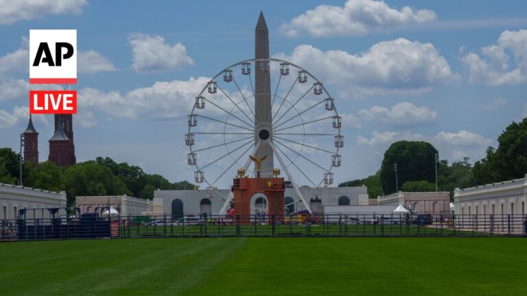 AP Live branding on the left with a large Ferris wheel and the Washington Monument in a sunny, park fairground setting