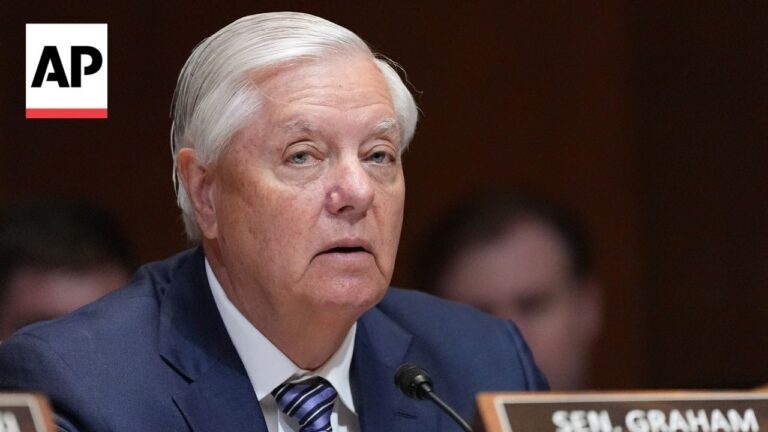 Senior man in a dark suit speaks into a microphone at a formal hearing, AP logo in the top-left corner.