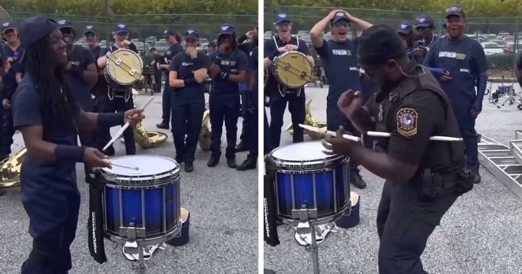 Police Officer and Student Drum Battle Sparks Joy Online.jpg