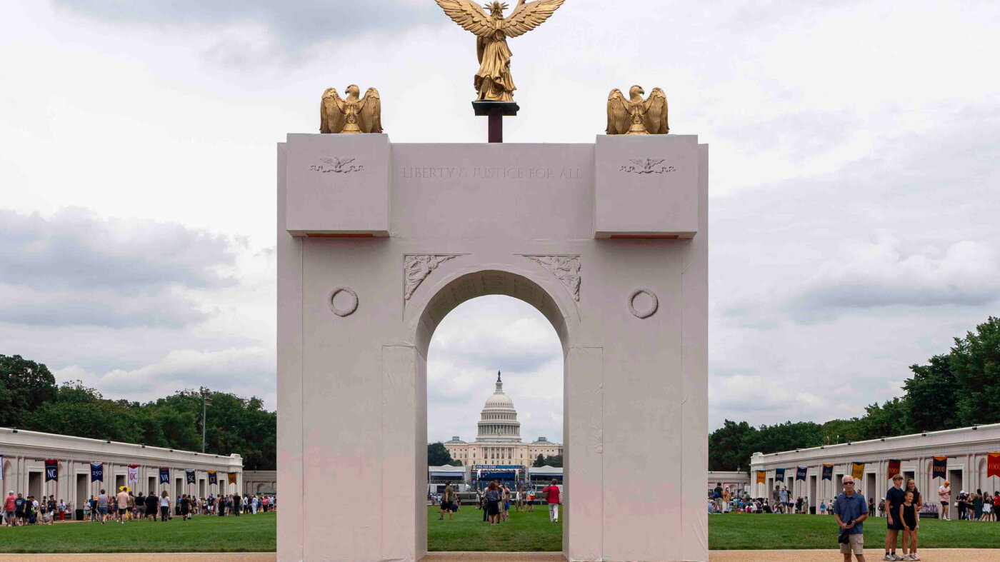 Trump reveals plans to equip arch with snipers, ammunition, drones : NPR