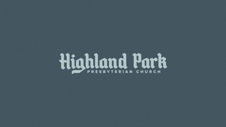 Logo for Highland Park Presbyterian Church on a muted blue-gray background.